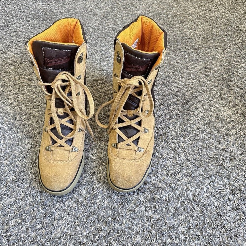 Timberland Deering Puffer Boots Womens 7.5 Brown Leather Winter Lace Up Quilted - Picture 3 of 8